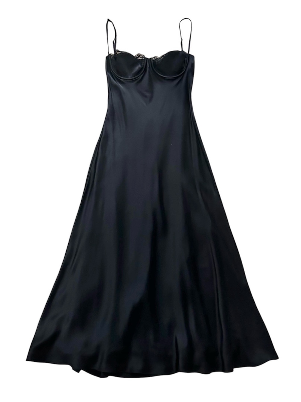 Mirror Palais Ballet Black Silk Lace Trim Midi Slip Dress Size L NWT